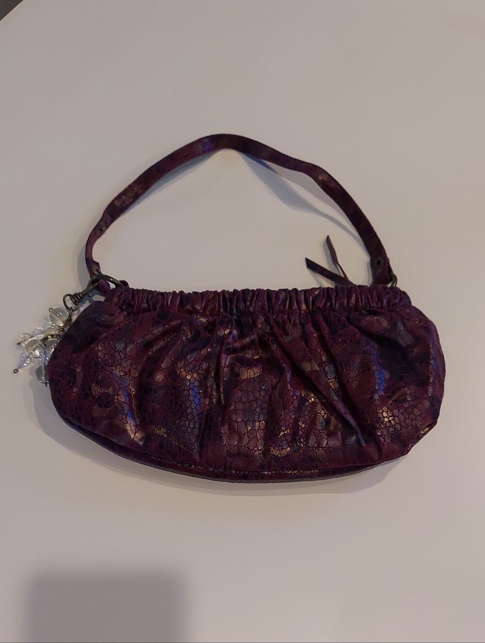 Necessary Objects Purple Snakeskin-Textured Shoulder Bag